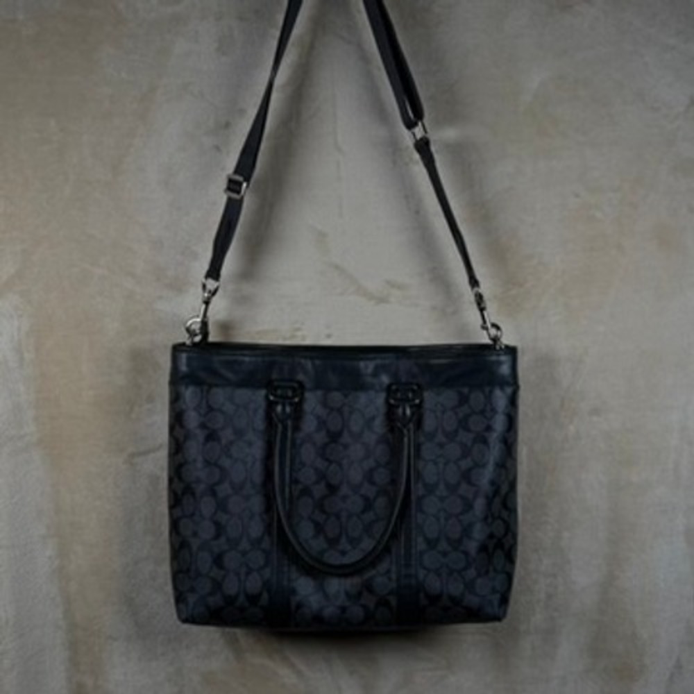 Coach Signature Business Tote Charcoal Black Monogram Crossbody Bag F54799